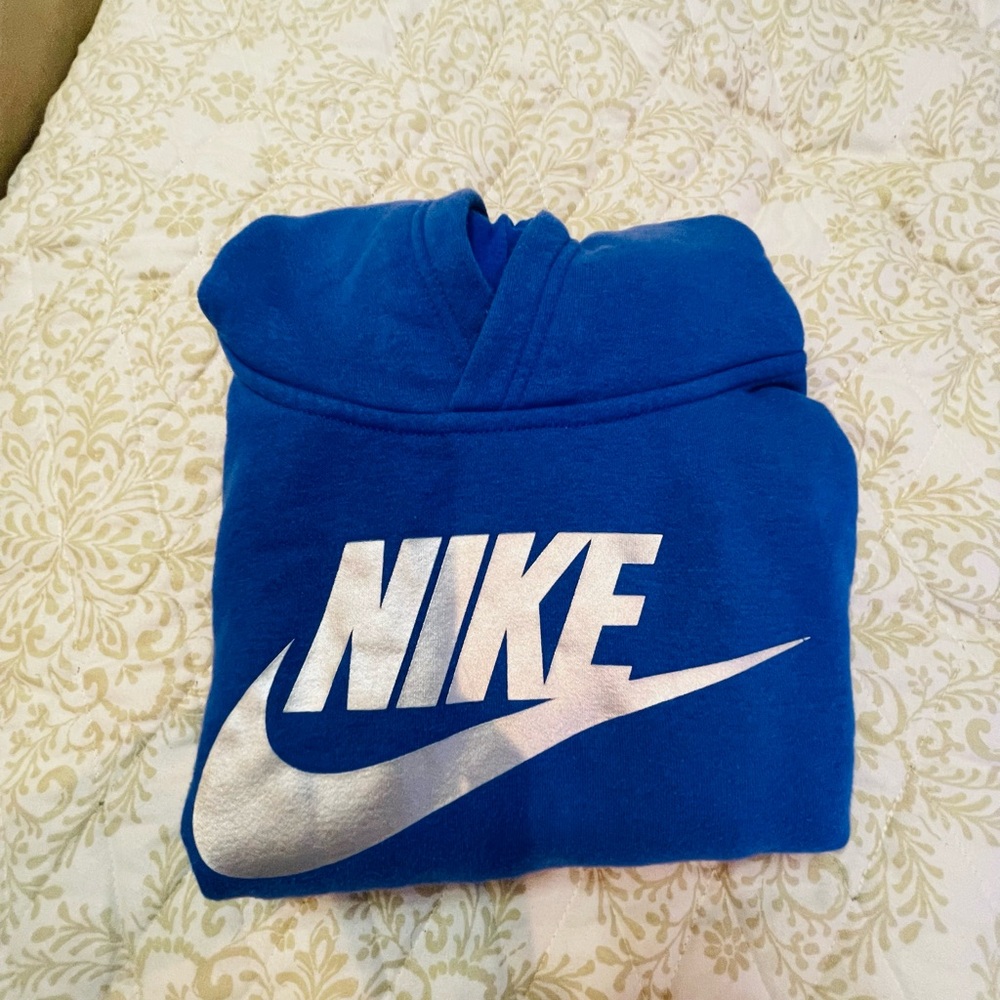 Nike Youth Blue Pullover Hoodie Size 7 (6–7Y) Fleece Logo Sweatshirt